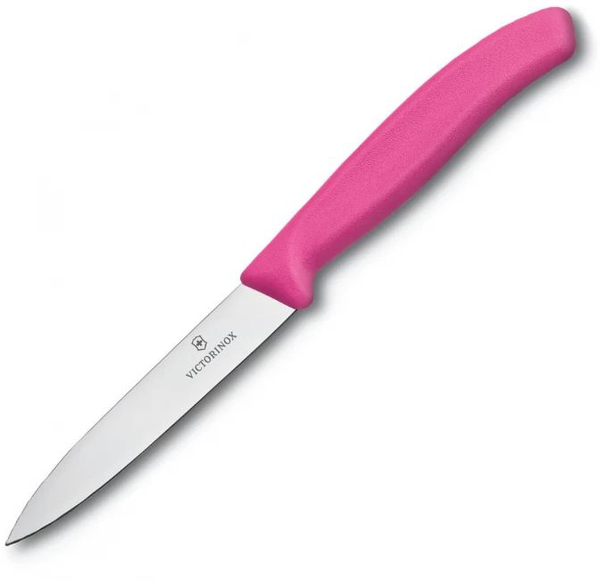 Нож кухонный Victorinox Swiss Classic (6.7606.L115) стальной для чистки овощей и фруктов лезв.80мм прямая заточка розовый