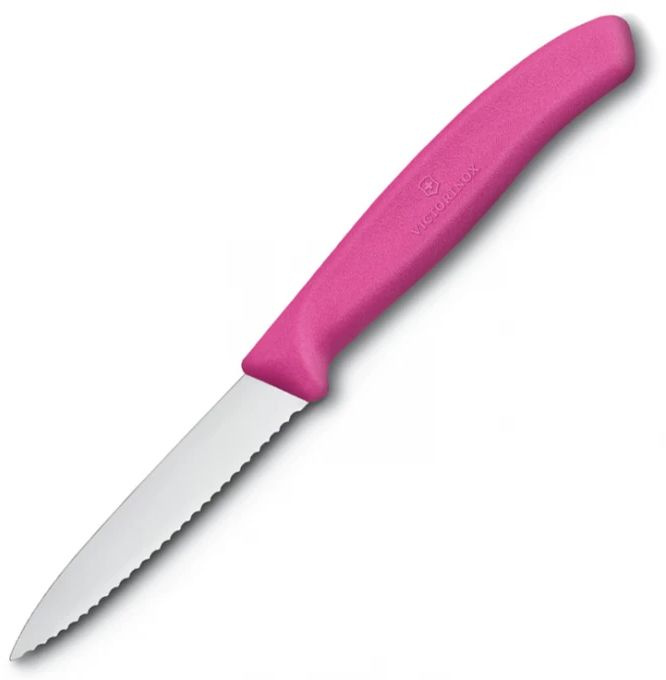 Нож кухонный Victorinox Swiss Classic (6.7636.L115) стальной для овощей лезв.80мм серрейт. заточка розовый