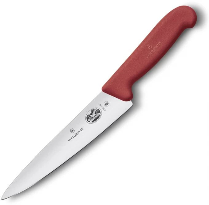 Нож кухонный Victorinox Fibrox (5.2001.15) стальной разделочный для мяса лезв.151мм прямая заточка красный