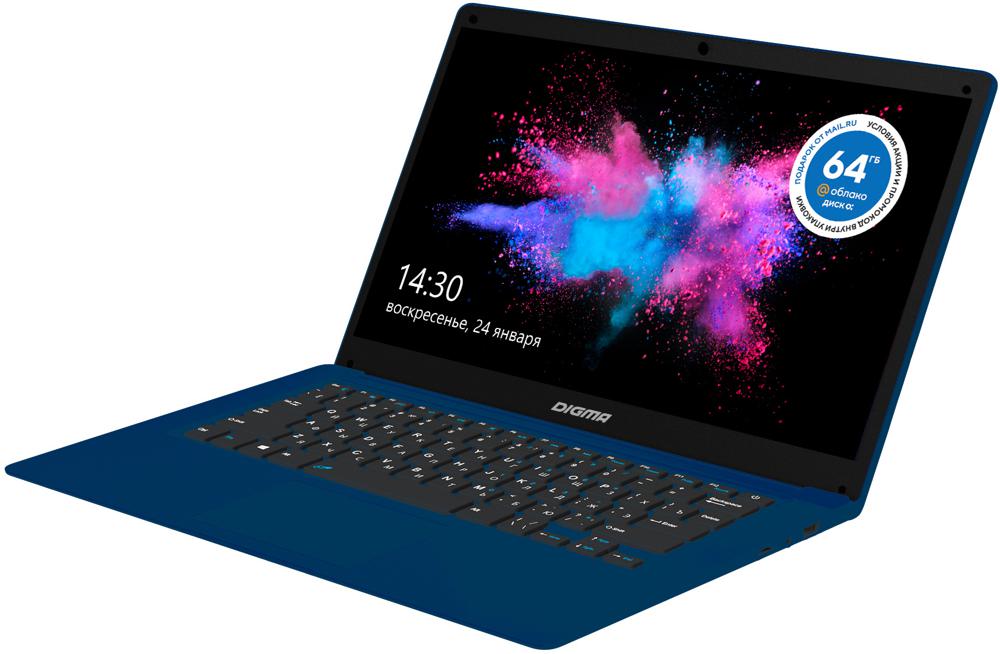 Ноутбук Digma EVE 14 C424 Celeron N3350 4Gb eMMC128Gb Intel HD Graphics 500 14" TN HD (1366x768) Windows 10 Home Single Language 64 dk.blue WiFi BT Cam 5000mAh