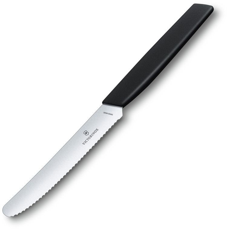 Нож кухонный Victorinox Swiss Modern (6.9003.11W) стальной столовый лезв.110мм серрейт. заточка черный