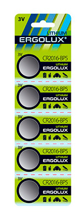 Батарея Ergolux Lithium CR2016-BP5 CR2016 75mAh (5шт) блистер