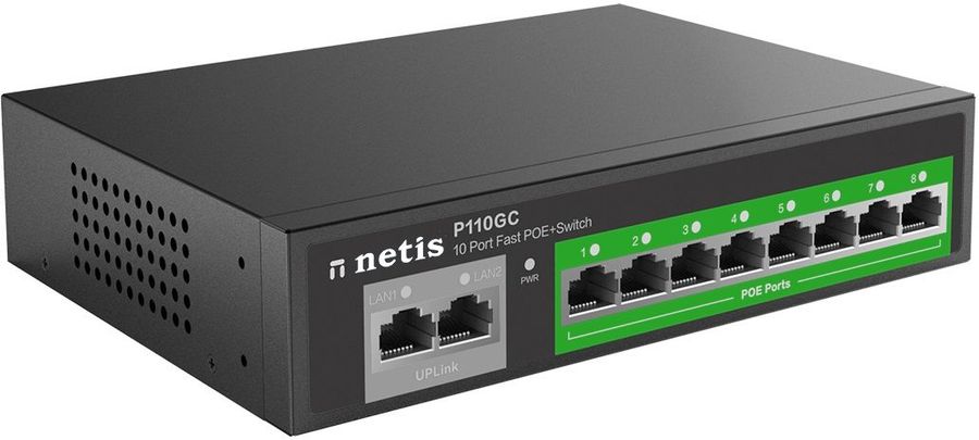 Коммутатор Netis P110GC 10x1Гбит/с 8PoE+ 100W неуправляемый