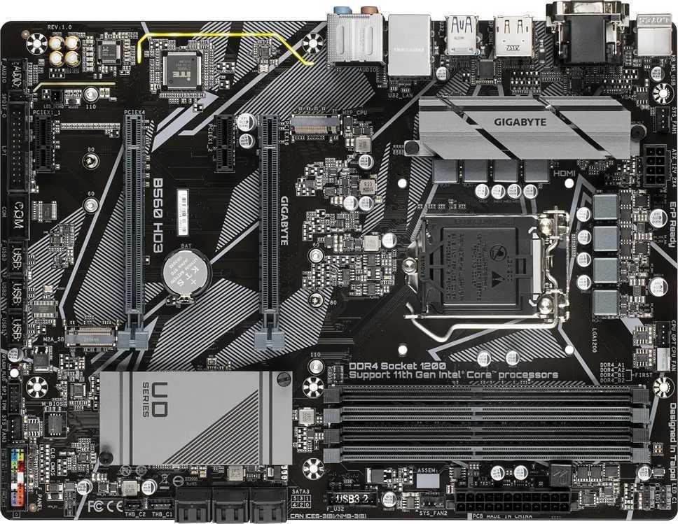 Материнская плата Gigabyte B560 HD3 Soc-1200 Intel B560 4xDDR4 ATX AC`97 8ch(7.1) GbLAN+VGA+DVI+HDMI+DP