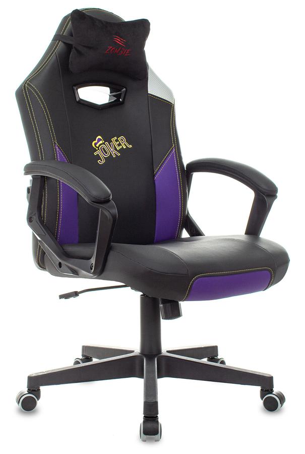 Кресло игровое Zombie HERO JOKER черный/фиолетовый эко.кожа с подголов. крестов. пластик