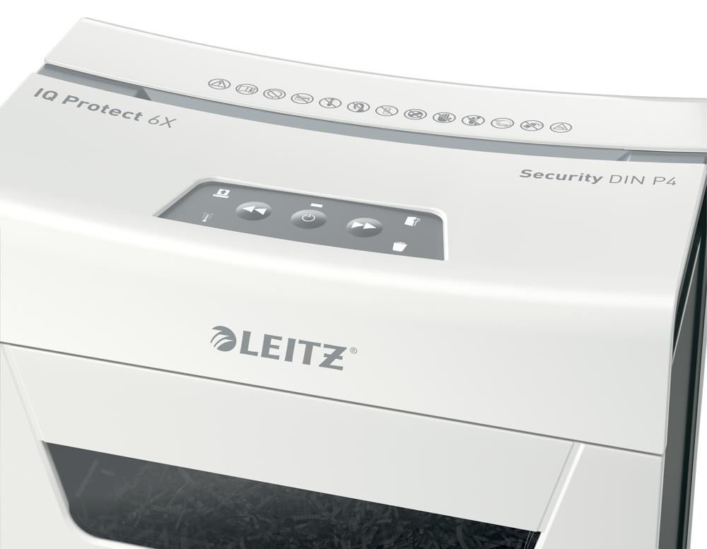 Шредер Leitz IQ Protect Premium 6X белый (секр.P-4) фрагменты 6лист. 10лтр. скрепки скобы