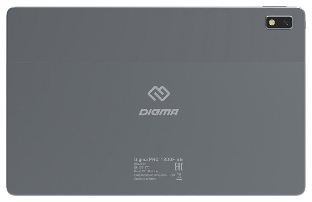 Планшет Digma Pro 1800F 4G Tiger T618 (2.0) 8C RAM8Gb ROM256Gb 10.4" IPS 2000x1200 3G 4G Android 11 темно-серый 13Mpix 5Mpix BT GPS WiFi Touch microSD 128Gb 6000mAh