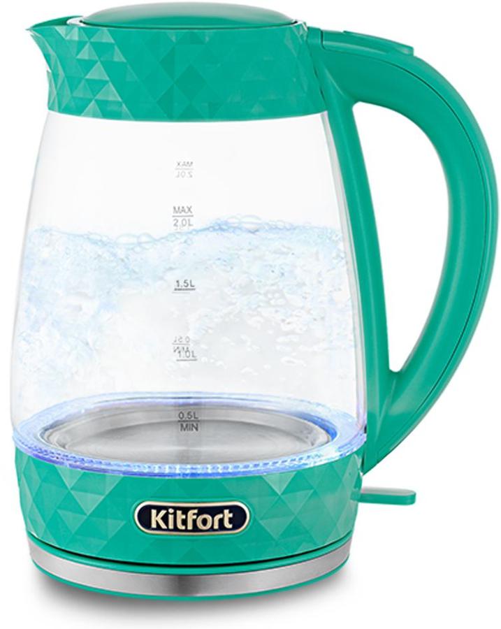 Чайник электрический Kitfort KT-6123-3 2л. 2200Вт бирюзовый (корпус: стекло)