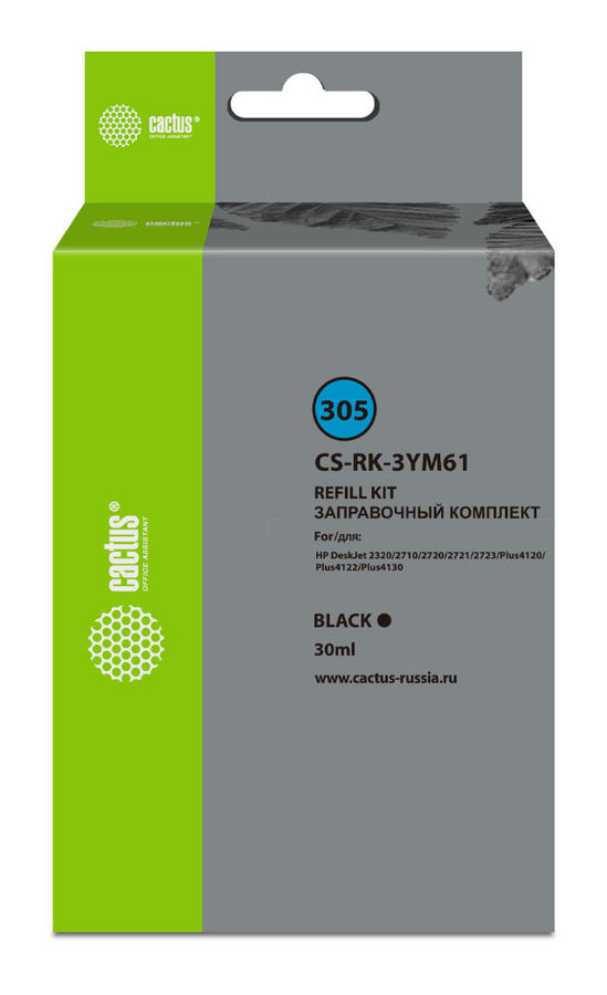 Заправочный набор Cactus CS-RK-3YM61 №305 черный 30мл для HP DeskJet 2710/2120/2721/2722