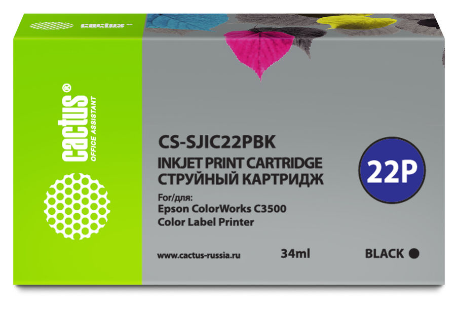 Картридж струйный Cactus CS-SJIC22PBK C33S020601 черный (34мл) для Epson ColorWorks C3500