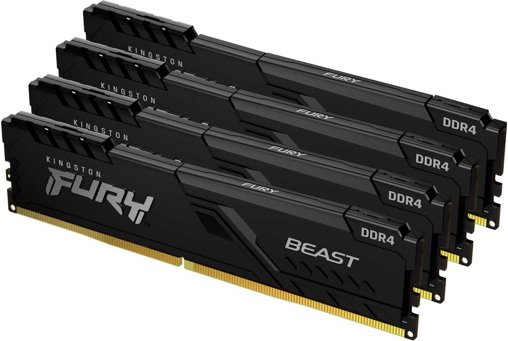 Память DDR4 4x16Gb 3600MHz Kingston KF436C18BBK4/64 Fury Beast Black RTL Gaming PC4-28800 CL18 DIMM 288-pin 1.35В single rank с радиатором Ret