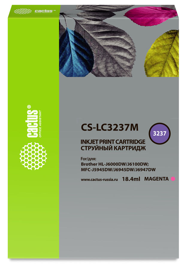 Картридж струйный Cactus CS-LC3237M пурпурный (18.4мл) для Brother HL-J6000DW/J6100DW