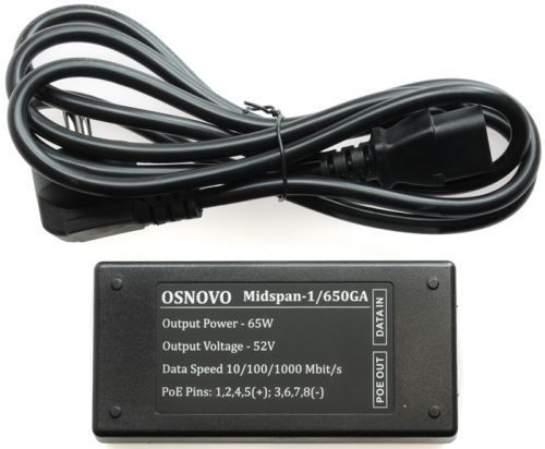 Инжектор PoE Osnovo Midspan-1/650GA 10/100/1000BASE-T 65Вт 100-240В(АС)
