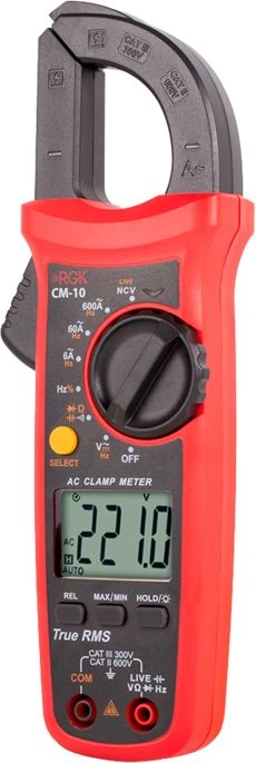 Клещи токоизмерительные RGK CM-10 цифр. измер.ток:переменный/постоянный красный/черный (776417)