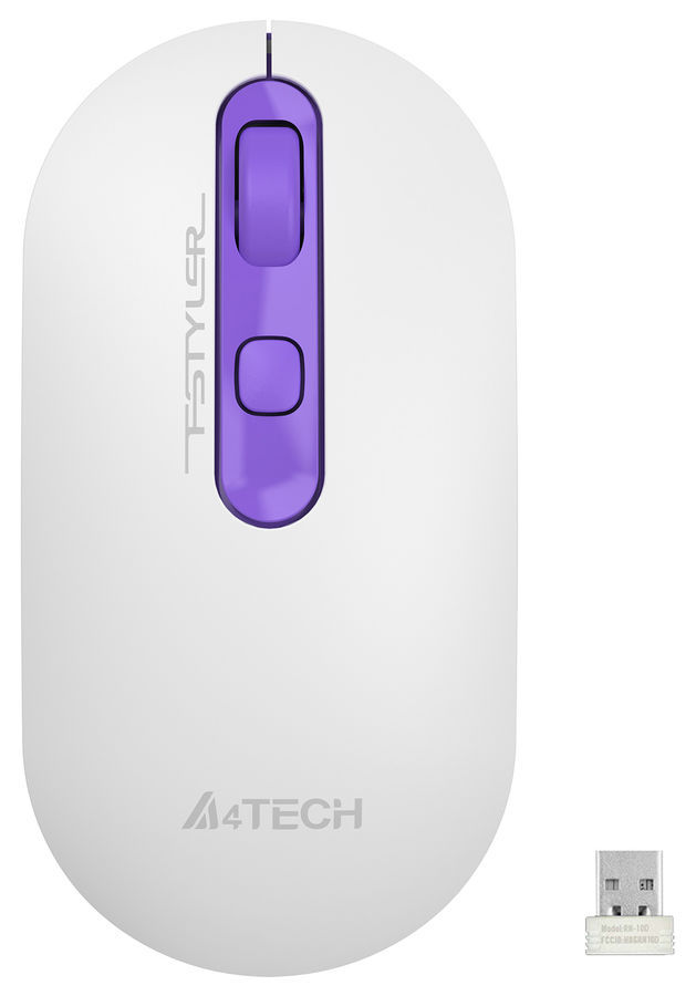 Мышь A4Tech Fstyler FG20S Tulip белый/фиолетовый оптическая (2000dpi) silent беспроводная USB для ноутбука (4but)
