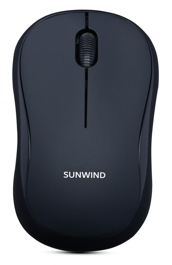 Мышь SunWind SW-M200 черный оптическая (1600dpi) беспроводная USB для ноутбука (3but)