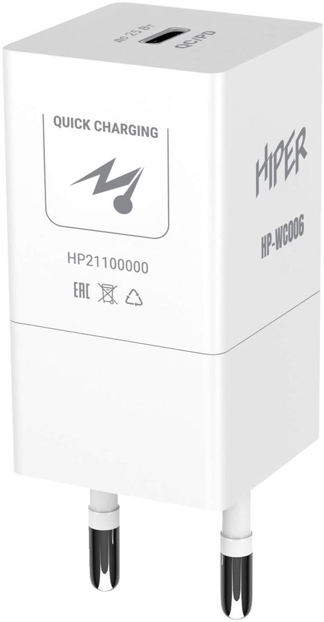 Сетевое зар./устр. Hiper HP-WC006 3A (PD+QC) USB-C универсальное белый