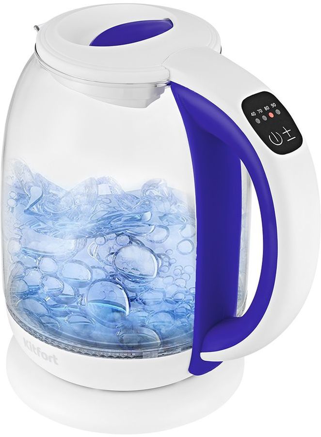 Чайник электрический Kitfort КТ-6140-1 1.7л. 2200Вт белый/фиолетовый (корпус: стекло)