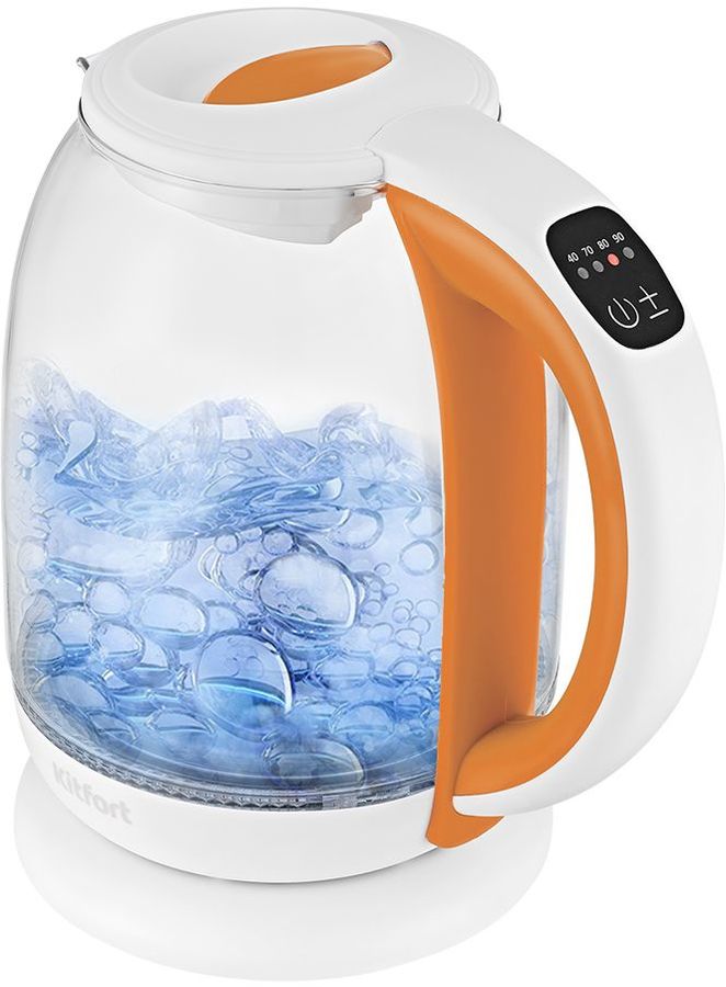 Чайник электрический Kitfort КТ-6140-4 1.7л. 2200Вт белый/оранжевый (корпус: стекло)