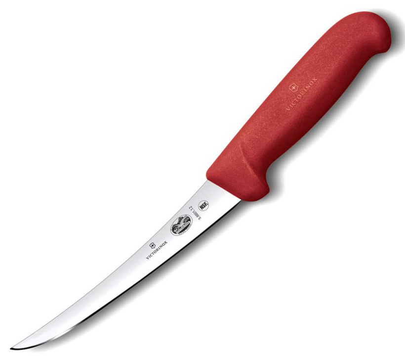 Нож кухонный Victorinox Fibrox (5.6601.12) стальной разделочный для мяса лезв.120мм прямая заточка красный