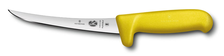 Нож кухонный Victorinox Fibrox (5.6618.15M) стальной разделочный лезв.150мм прямая заточка желтый