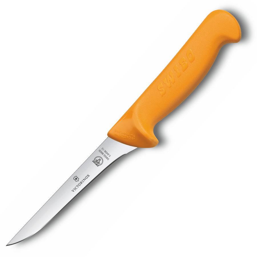 Нож кухонный Victorinox Swibo (5.8408.16) стальной обвалочный для мяса лезв.160мм прямая заточка оранжевый