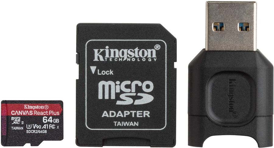Флеш карта microSDXC 64Gb Class10 Kingston MLPMR2/64GB Canvas React Plus + adapter Card Reader