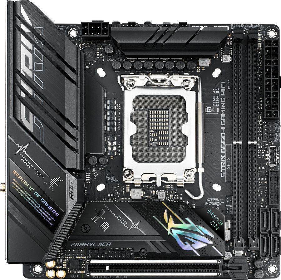 Материнская плата Asus ROG STRIX B660-I GAMING WIFI Soc-1700 Intel B660 2xDDR5 mini-ITX AC`97 8ch(7.1) 2.5Gg RAID+HDMI+DP