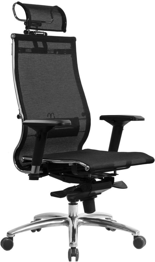 Кресло руководителя Метта Samurai TV-3.05 черный сиденье черный сетка с подголов. крестов. сталь хром