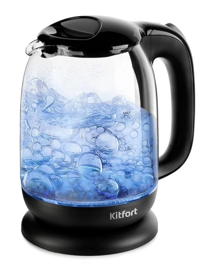 Чайник электрический Kitfort КТ-625-6 1.7л. 2200Вт черный (корпус: стекло)