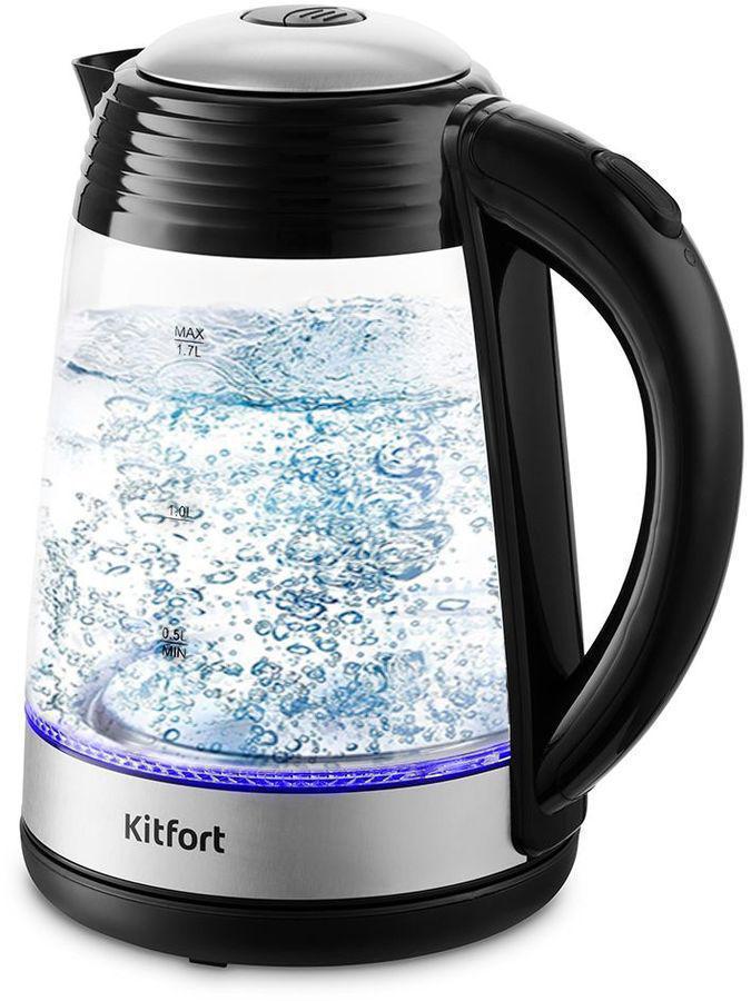 Чайник электрический Kitfort КТ-6125 1.7л. 2200Вт черный/нержавеющая сталь (корпус: пластик/стекло)