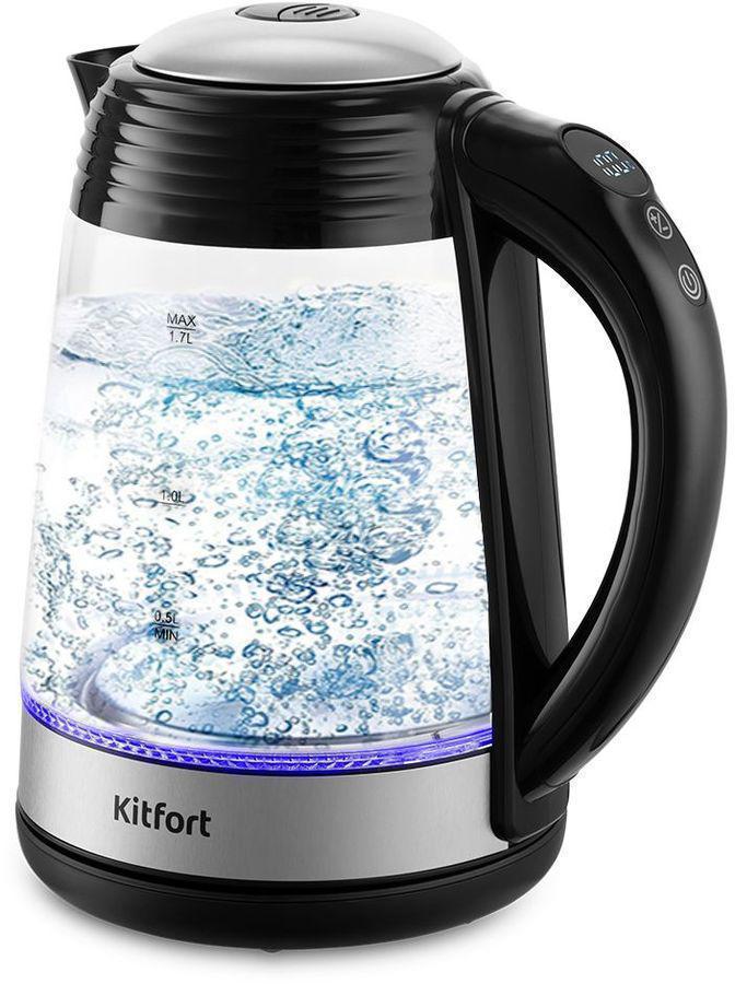 Чайник электрический Kitfort КТ-6126 1.7л. 2200Вт черный/нержавеющая сталь корпус: стекло/пластик