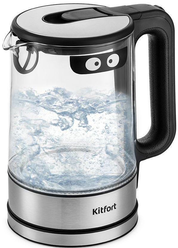 Чайник электрический Kitfort КТ-6128 1.7л. 2200Вт черный/нержавеющая сталь корпус: стекло/пластик