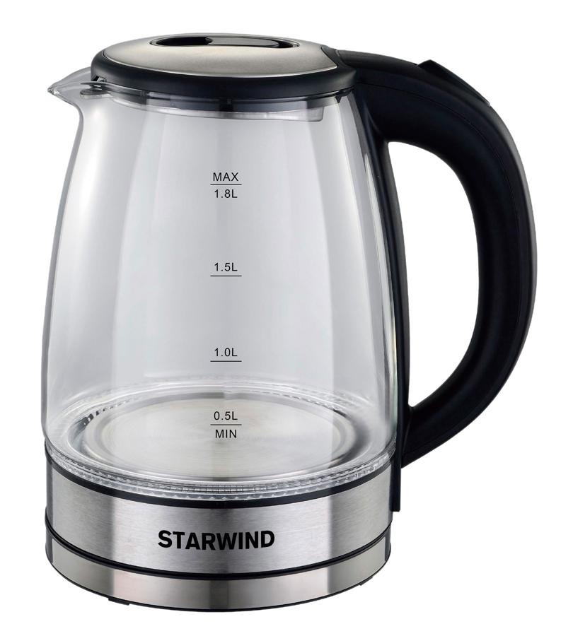 Чайник электрический Starwind SKG4777 1.8л. 2000Вт черный/прозрачный (корпус: стекло)