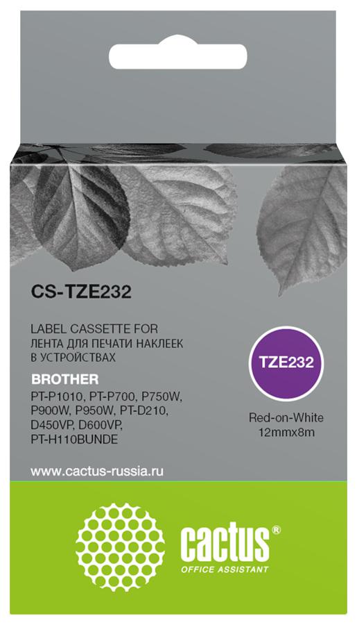 Картридж ленточный Cactus CS-TZE232 TZe-232 черный для Brother PT-P1010, PT-P700, P750W, P900W, P950W, PT-D210, D450VP, D600VP, PT-H110BUNDE