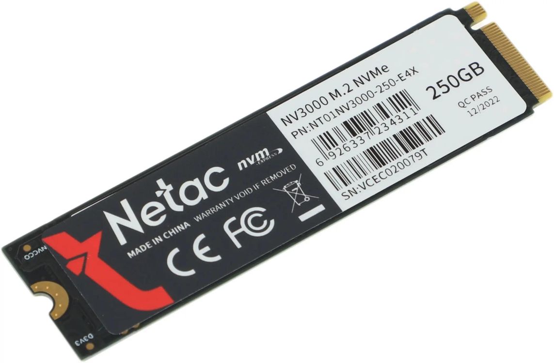 Накопитель SSD Netac PCIe 3.0 x4 250GB NT01NV3000-250-E4X NV3000 M.2 2280 3000/1400