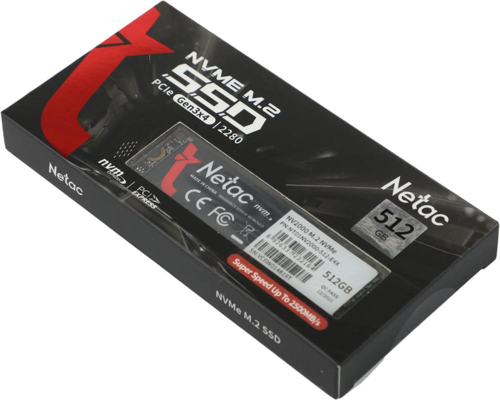 Накопитель SSD Netac PCIe 3.0 x4 512GB NT01NV2000-512-E4X NV2000 M.2 2280 2500/1950