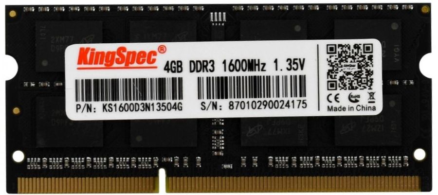 Память DDR3 4Gb 1600MHz Kingspec KS1600D3N13504G RTL PC3-12800 CL11 SO-DIMM 204-pin 1.35В