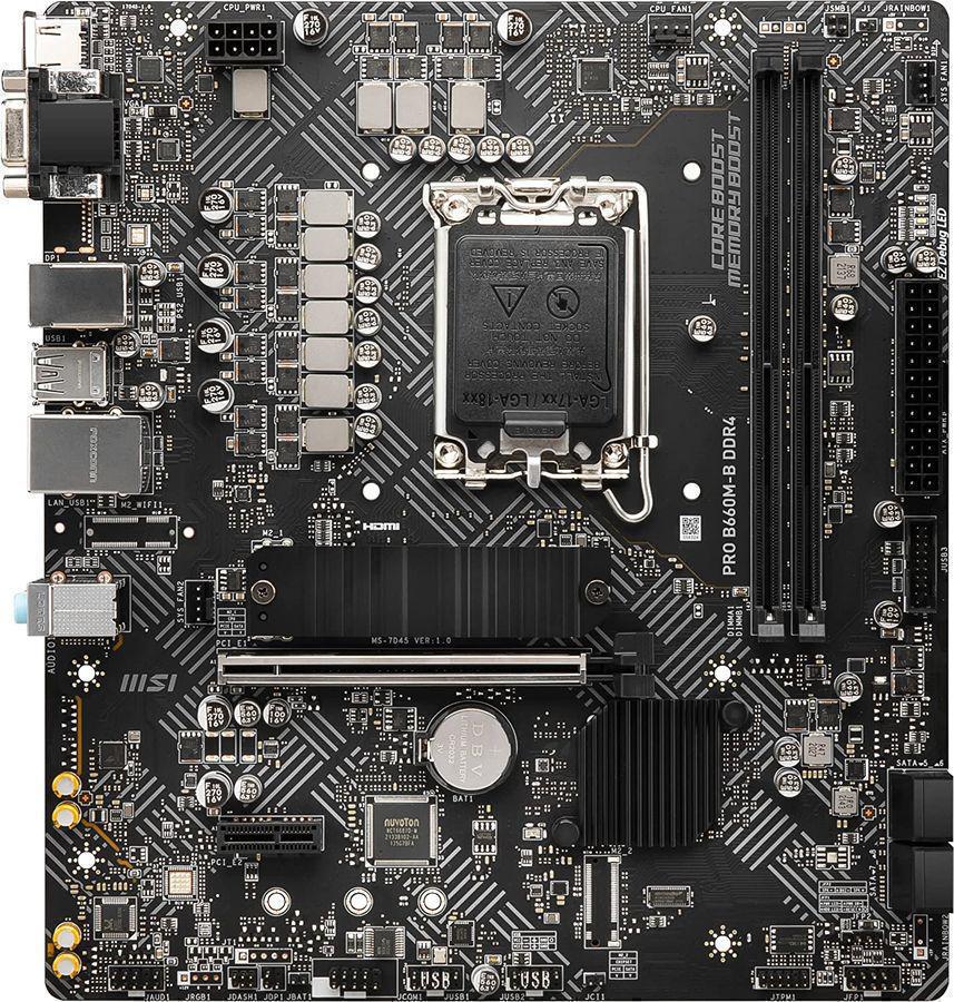 Материнская плата MSI PRO B660M-B DDR4 Soc-1700 Intel B660 2xDDR4 mATX AC`97 8ch(7.1) 2.5Gg+VGA+HDMI