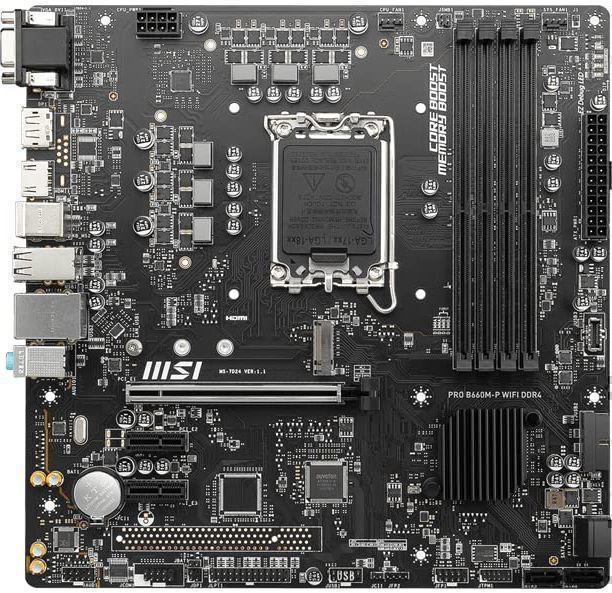 Материнская плата MSI PRO B660M-P WIFI DDR4 Soc-1700 Intel B660 4xDDR4 mATX AC`97 8ch(7.1) GbLAN+VGA+HDMI+DP