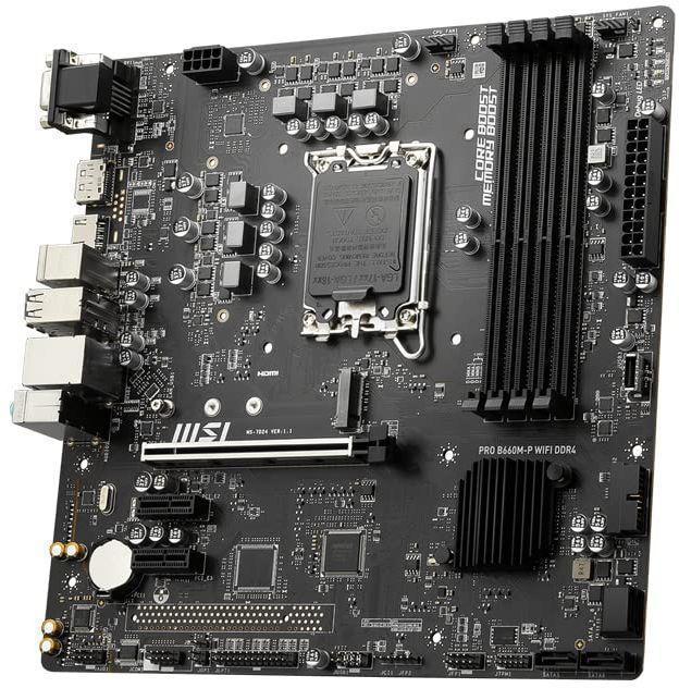 Материнская плата MSI PRO B660M-P WIFI DDR4 Soc-1700 Intel B660 4xDDR4 mATX AC`97 8ch(7.1) GbLAN+VGA+HDMI+DP