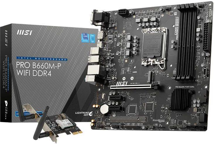 Материнская плата MSI PRO B660M-P WIFI DDR4 Soc-1700 Intel B660 4xDDR4 mATX AC`97 8ch(7.1) GbLAN+VGA+HDMI+DP