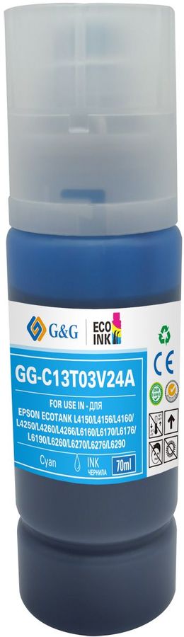 Чернила G&G GG-C13T03V24A 101C голубой70мл для Epson L4150/L4160/L6160/L6170
