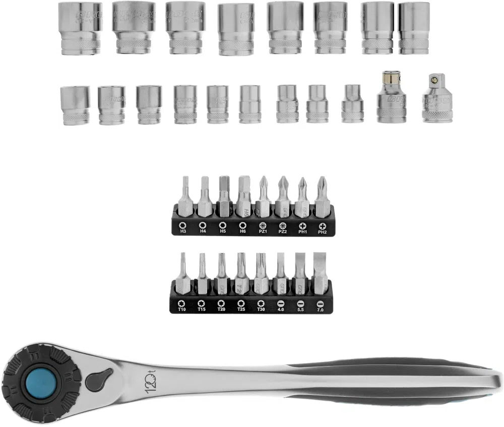 Набор торцевых головок Gross 14144 в комплекте 36 предметов +жесткий кейс