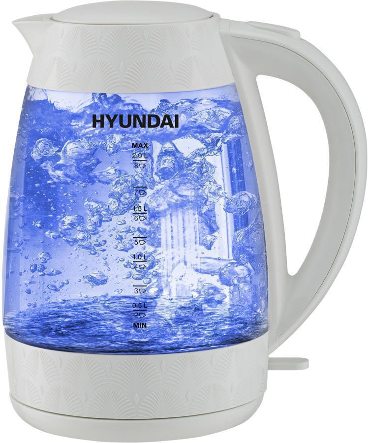 Чайник электрический Hyundai HYK-G4506 2л. 2200Вт белый корпус: стекло/пластик