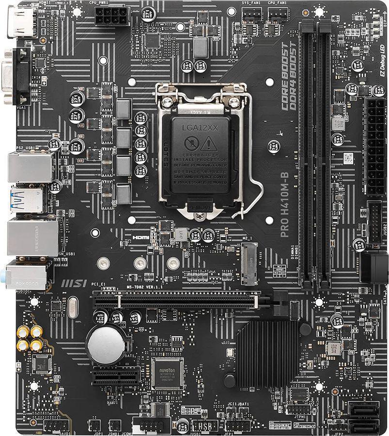 Материнская плата MSI PRO H410M-B Soc-1200 Intel H510 2xDDR4 mATX AC`97 8ch(7.1) GbLAN+VGA+HDMI