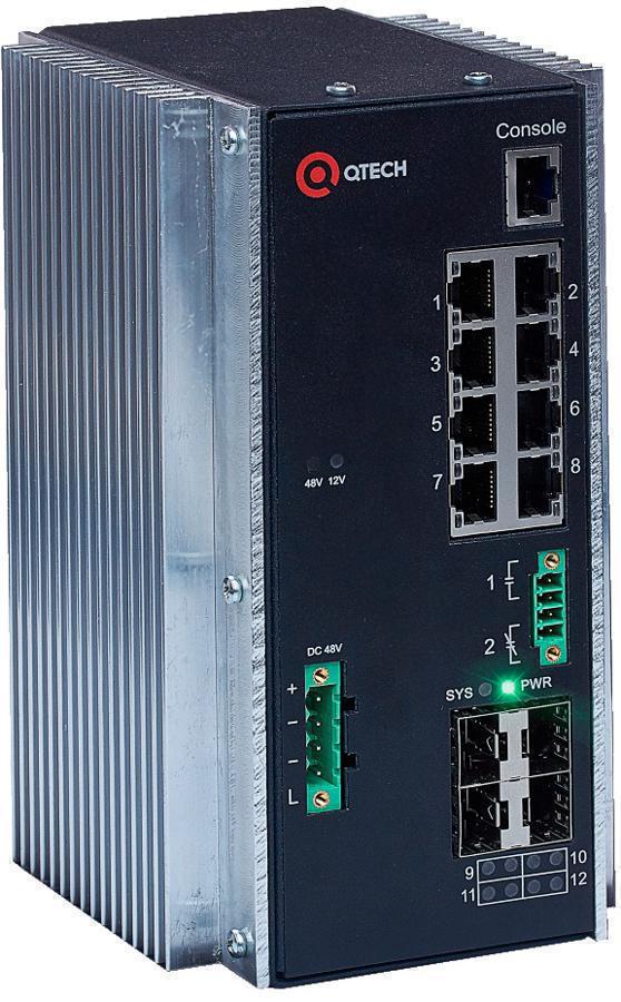 Коммутатор QTech QSW-3310-12T-I-POE-DC (L3) 4SFP 8PoE 180W управляемый