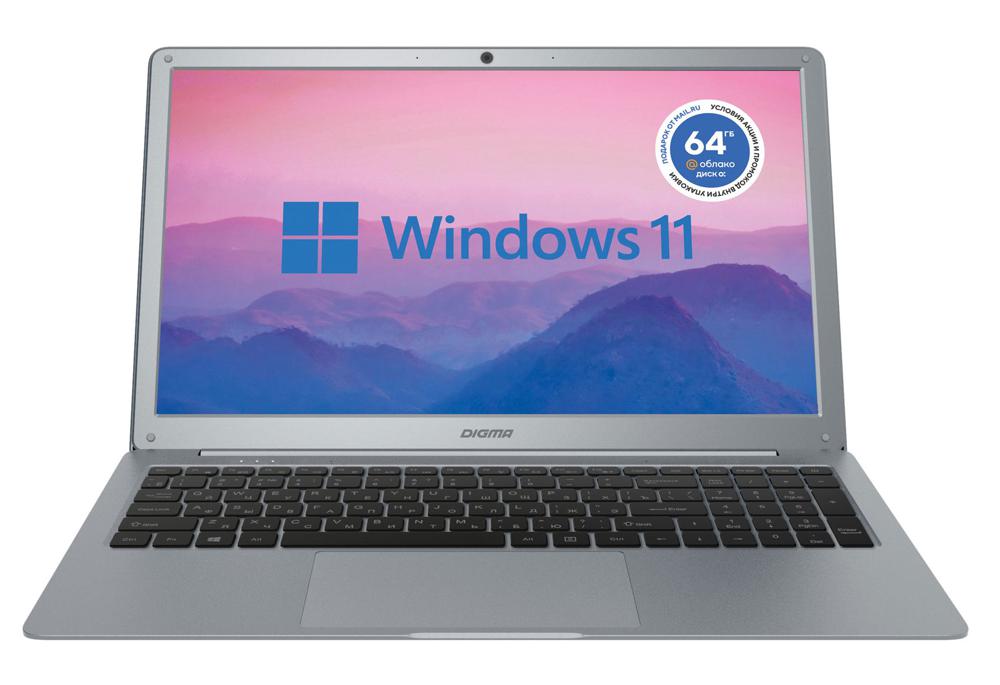 Ноутбук Digma EVE 15 P418 Celeron N4020C 4Gb eMMC128Gb Intel UHD Graphics 600 15.6" IPS FHD (1920x1080) Windows 11 Home Multi Language 64 grey space WiFi BT Cam 5000mAh (NCN154BXW01)