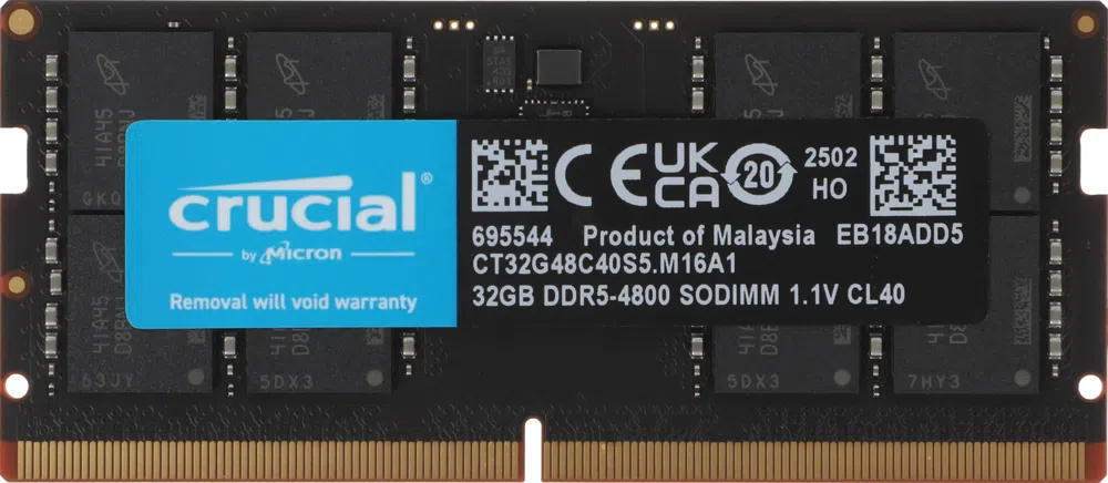 Память DDR5 32GB 4800MHz Crucial CT32G48C40S5 RTL PC5-38400 CL40 SO-DIMM 262-pin 1.1В dual rank Ret
