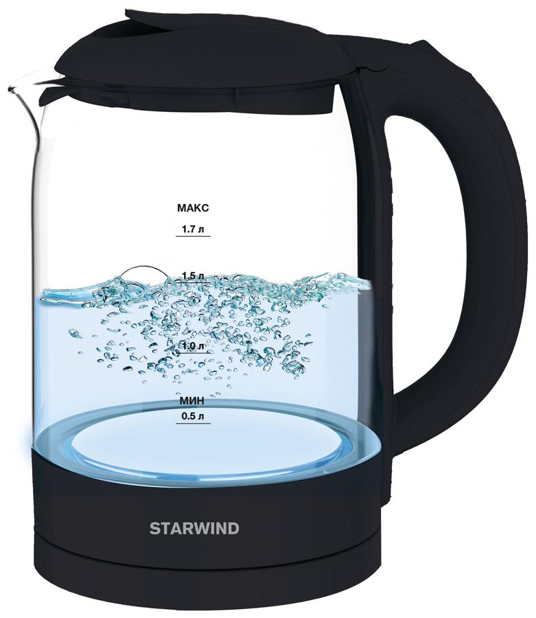 Чайник электрический Starwind SKG4031 1.7л. 2200Вт черный (корпус: стекло)